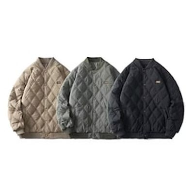 Men's Sports Puffer Jacket Bomber Jacket Pocket Long Sleeve Outerwear Athletic Athleisure Winter Thermal Warm Windproof Soft Fitness Running Jogging Sportswear Activewear Solid Colored Green Khaki Lightinthebox