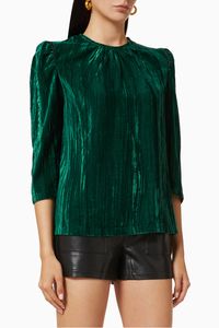 Padded Shoulder Blouse in Crushed Velvet