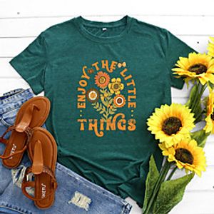Women's T shirt Graphic Flower Letter Print Round Neck Basic Vintage Tops Blue Blushing Pink Wine miniinthebox