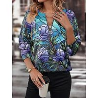 Women's Sweatshirt Pullover Floral Butterfly Active Sportswear Print Quarter Zip Blue Purple Casual Sports Round Neck Long Sleeve Micro-elastic Fall  Winter Lightinthebox - thumbnail
