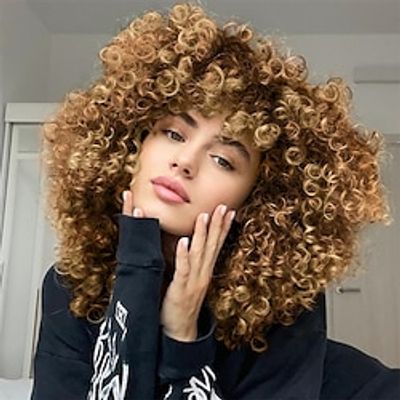 Curly Wigs for Black Women 15 Inch Blonde Mixed Brown Full Curly Afro Wig with Bangs Synthetic Soft Heat Resistant Big Bouncy Afro Curly Wigs for Women Girls Lightinthebox Curly Wigs for Black Women 15 Inch Blonde Mixed Brown Full Curly Afro Wig with Bangs Synthetic Soft Heat Resistant Big Bouncy Afro Curly Wigs for Women Girls Lightinthebox