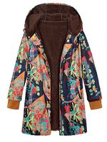 Hat Collar Long Sleeve Cotton Jacket Flower Print Coat - thumbnail