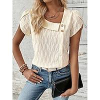 Shirt Blouse Women's Beige Plain Button Street Daily Fashion V Neck Regular Fit S Lightinthebox