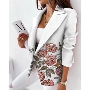 Women's Blazer Regular with Pockets Print Coat Black Blue Pink Stylish Formal Work Office Fall Winter Double Breasted Turndown Regular Fit S M L XL XXL 3XL Lightinthebox