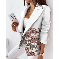 Women's Blazer Regular with Pockets Print Coat Black Blue Pink Stylish Formal Work Office Fall Winter Double Breasted Turndown Regular Fit S M L XL XXL 3XL Lightinthebox - thumbnail