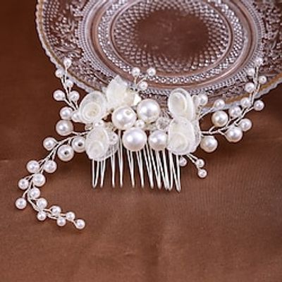 Hair Combs Headdress Imitation Pearl Alloy Wedding Cocktail Luxury Retro With Faux Pearl Bows Headpiece Headwear Lightinthebox