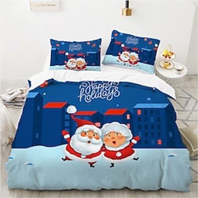 Christmas Xmas Santa Claus Bedding Set Duvet Cover Set, 10 Pieces Comforter Cover With Zipper Closure Soft Microfiber Festival Bedding Gifts Christmas Decoration For Home Lightinthebox
