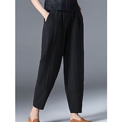Women's Bloomers Cropped Pants Harem Pants Ankle-Length Cotton And Linen Pocket High Cut High Waist Vacation Streetwear Outdoor Street Wine Black S M Winter Autumn  Fall Lightinthebox