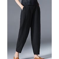 Women's Bloomers Cropped Pants Harem Pants Ankle-Length Cotton And Linen Pocket High Cut High Waist Vacation Streetwear Outdoor Street Wine Black S M Winter Autumn  Fall Lightinthebox - thumbnail