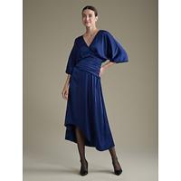 Satin Cross Front Curved Hem Maxi Dress