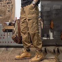 Men's Cargo Pants Cargo Trousers Joggers Techwear Drawstring Elastic Waist Multi Pocket Plain Comfort Wearable Casual Daily Holiday Sports Fashion Black Khaki Lightinthebox - thumbnail