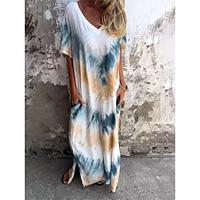 Women's Casual Dress T Shirt Dress Tee Dress Print Split Thigh V Neck Long Dress Maxi Dress Stylish Daily Vacation Short Sleeve Summer Lightinthebox