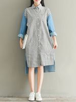 Plaid Patchwork Split Irregular Hem Dress