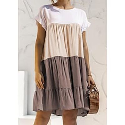 Women's A Line Dress Short Mini Dress Khaki Short Sleeve Color Block Ruched Spring Summer Crew Neck Elegant Casual 2022 S M L XL XXL 3XL Lightinthebox Women's A Line Dress Short Mini Dress Khaki Short Sleeve Color Block Ruched Spring Summer Crew Neck Elegant Casual 2022 S M L XL XXL 3XL Lightinthebox