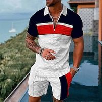 Men's Quarter Zip Polo Golf Shirt Daily Holiday Quarter Zip Short Sleeve Fashion Basic Color Block 2 Piece Spring Summer Regular Fit White Red Quarter Zip Polo Lightinthebox