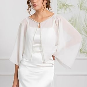 Shawls Women's Wrap Pure Elegant Long Sleeve Chiffon Wedding Wraps With Pure Color For Party Spring  Summer miniinthebox