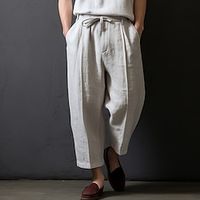 Men's Linen Pants Trousers Summer Pants Pocket Drawstring Elastic Waist Plain Comfort Breathable Outdoor Daily Going out Linen Cotton Blend Fashion Casual White Lightinthebox - thumbnail