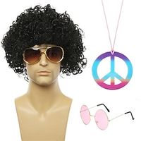 70s Wigs for Men Disco Wig for Halloween Party Short Brown Feathered Wig with Glasses Necklace miniinthebox - thumbnail