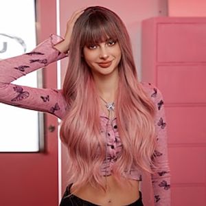 26 Inch Synthetic Wig Women's Wig Gradient Color with Brown Long Straight Hair With Bangs Fashion Daily Party Cosplay miniinthebox