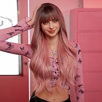 26 Inch Synthetic Wig Women's Wig Gradient Color with Brown Long Straight Hair With Bangs Fashion Daily Party Cosplay miniinthebox - thumbnail