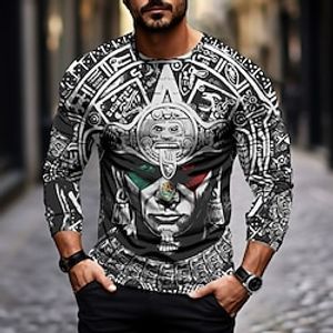Aztec Artwork Architecture 3D Digital Print Casual Big and Tall Men's 3D Print Graphic Tee Street Daily Wear Vacation T shirt Black Red Green Short Sleeve Crew Neck Shirt Fall Clothing Apparel Normal Lightinthebox