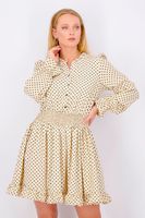 Womens Balloon Sleeve Polka Dot Print Dress  Khaki - thumbnail