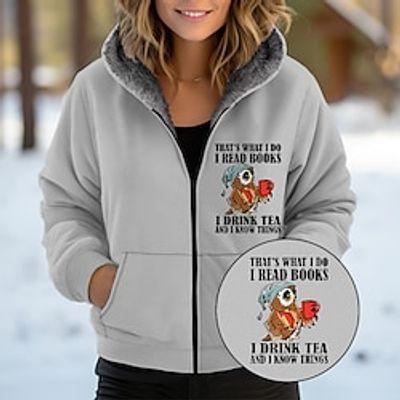 Women's Fleece Jacket Winter Coat Thermal Warm Heated Coat Windproof Teddy Coat with Hood Zipper Sherpa Fleece Lined Sweatshirt with Pocket Fall White Gray Pink-That's What I Do, I Read Books Lightinthebox