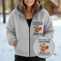 Women's Fleece Jacket Winter Coat Thermal Warm Heated Coat Windproof Teddy Coat with Hood Zipper Sherpa Fleece Lined Sweatshirt with Pocket Fall White Gray Pink-That's What I Do, I Read Books Lightinthebox - thumbnail