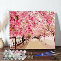 1pc Easy DIY Cherry Blossom Street Pink Oil Painting Kit 40 50 cm Frameless with Numeric Acrylic Watercolor and Oil Paints Relaxing and Fun Hobby for Beginners Decorative Wall Art Lightinthebox