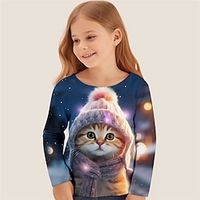 Girls' 3D Cat Tee Shirt Long Sleeve 3D Print Spring Fall Active Fashion Cute Polyester Kids 3-12 Years Crew Neck Outdoor Casual Daily Regular Fit miniinthebox