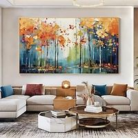 Handmade Oil Painting Canvas Wall Art Decoration Maple Grove Forest Abstract Landscape for Home Decor Rolled Frameless Unstretched Painting Lightinthebox