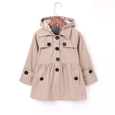 Kids Girls' Trench Coat Long Sleeve Thickened windbreaker - rose red polka dots Thickened windbreaker - thickened khaki Thickened windbreaker-patterned khaki Solid Color Graphic Button Spring Fall Lightinthebox