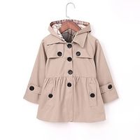 Kids Girls' Trench Coat Long Sleeve Thickened windbreaker - rose red polka dots Thickened windbreaker - thickened khaki Thickened windbreaker-patterned khaki Solid Color Graphic Button Spring Fall Lightinthebox - thumbnail