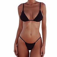 Women's Basic Bikini Swimsuit Solid Colored Swimwear Bathing Suits Black Red Pink miniinthebox - thumbnail