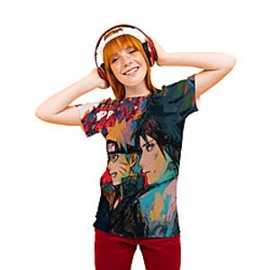 Kids Girls' T shirt Tee Blouse Short Sleeve Anime Cartoon Letter Animal Print Black Children Tops Summer Spring  Summer Streetwear Birthday Party Tailored Fit Loose miniinthebox