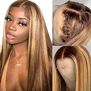 Highlight Ombre Lace Front Wig Human Hair Pre Plucked 13x4 HD Transparent 427 Honey Blonde lace frontal Wigs with Baby Hair 150% Density Colored Straight Lace Front wig Human Hair for Black Women 22I Lightinthebox