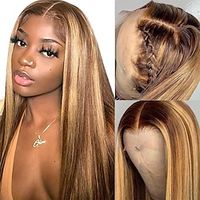 Highlight Ombre Lace Front Wig Human Hair Pre Plucked 13x4 HD Transparent 427 Honey Blonde lace frontal Wigs with Baby Hair 150% Density Colored Straight Lace Front wig Human Hair for Black Women 22I Lightinthebox - thumbnail