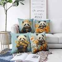 Panda Flower Pillow Cover 1PC Decorative Toss Pillows Throw Pillow Covers Soft Pillowcase for Bedroom Livingroom Sofa Couch Chair Bench miniinthebox - thumbnail