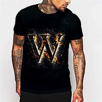 Men's Unisex Tee T shirt Shirt 3D Print Graphic Prints Letter Print Short Sleeve Daily Tops Casual Designer Big and Tall Black miniinthebox - thumbnail