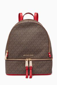 Rhea Medium Backpack in Logo Canvas & Pebbled Leather