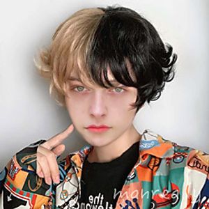 Short Pix Cut Straight Black White Yellow Half Cosplay Anime Costume Halloween Wigs Synthetic Hair With Bangs For Men Boy Women miniinthebox