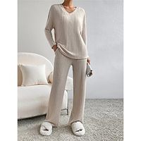 Women's Loungewear Sets Pure Color Casual Comfort Soft Home Street Daily Spandex Breathable V Wire Long Sleeve Pant Fall Winter Black Army Green Lightinthebox - thumbnail