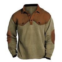 Men's Polo Shirt Button Up Polos Casual Sports Lapel Long Sleeve Fashion Basic Color Block Button Spring   Fall Regular Fit Army Green Blue Brown Gray Polo Shirt Lightinthebox - thumbnail