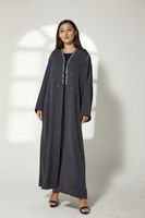 Moistreet Grey Korean Nida Embroidery Abaya (XS, S, M, L, XL, XXL) - thumbnail