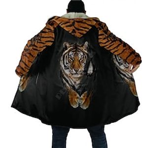 Men's Coat Warm Sports  Outdoor Zipper Animal Wolf Tiger 3D Printed Graphic Hoodie Fashion Jacket Outerwear Long Sleeve Zipper Fall  Winter Lightinthebox