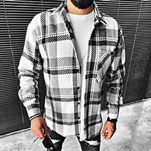 Men's Shirt Striped Plaid Button-Down Print Long Sleeve Street Tops Casual Fashion Comfortable White miniinthebox