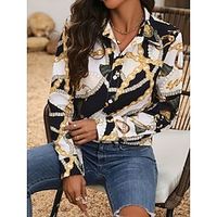 Women's Shirt Blouse Chains Print Casual Yellow Pink Red Print Button Long Sleeve Fashion Shirt Collar Regular Fit Spring   Fall Lightinthebox - thumbnail
