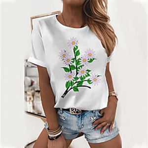 Women's Floral Theme T shirt Floral Daisy Print Round Neck Basic Tops Cotton Blue Yellow Green Lightinthebox