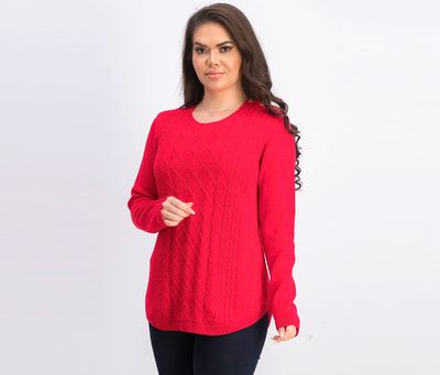 Womens Long Sleeve Cable Sweater  Ravishing Red