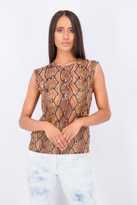 Womens Snakeskin Print Top Black/Brown Combo Womens Snakeskin Print Top Black/Brown Combo